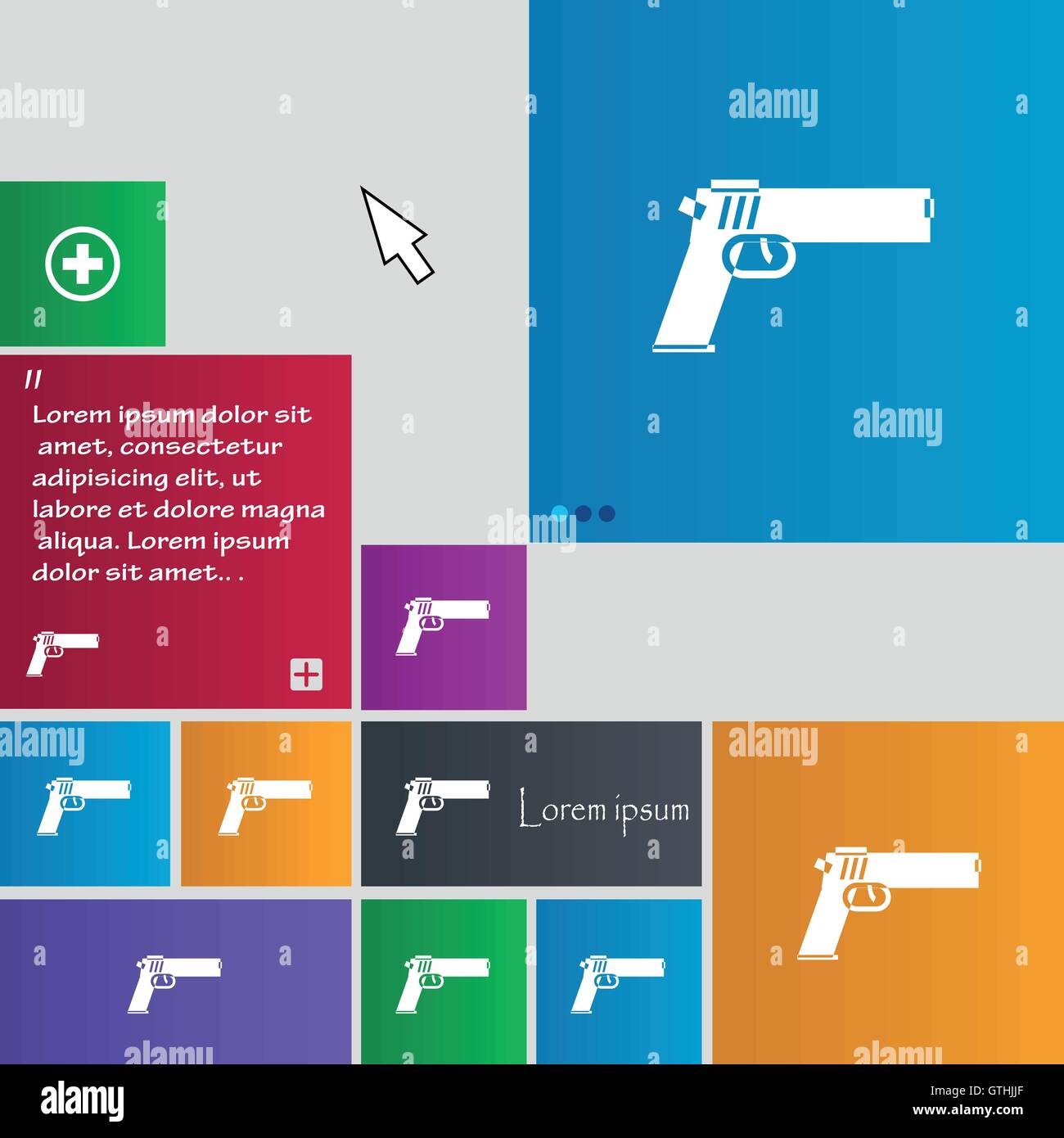 Gun icon sign. buttons. Modern interface website buttons with cursor