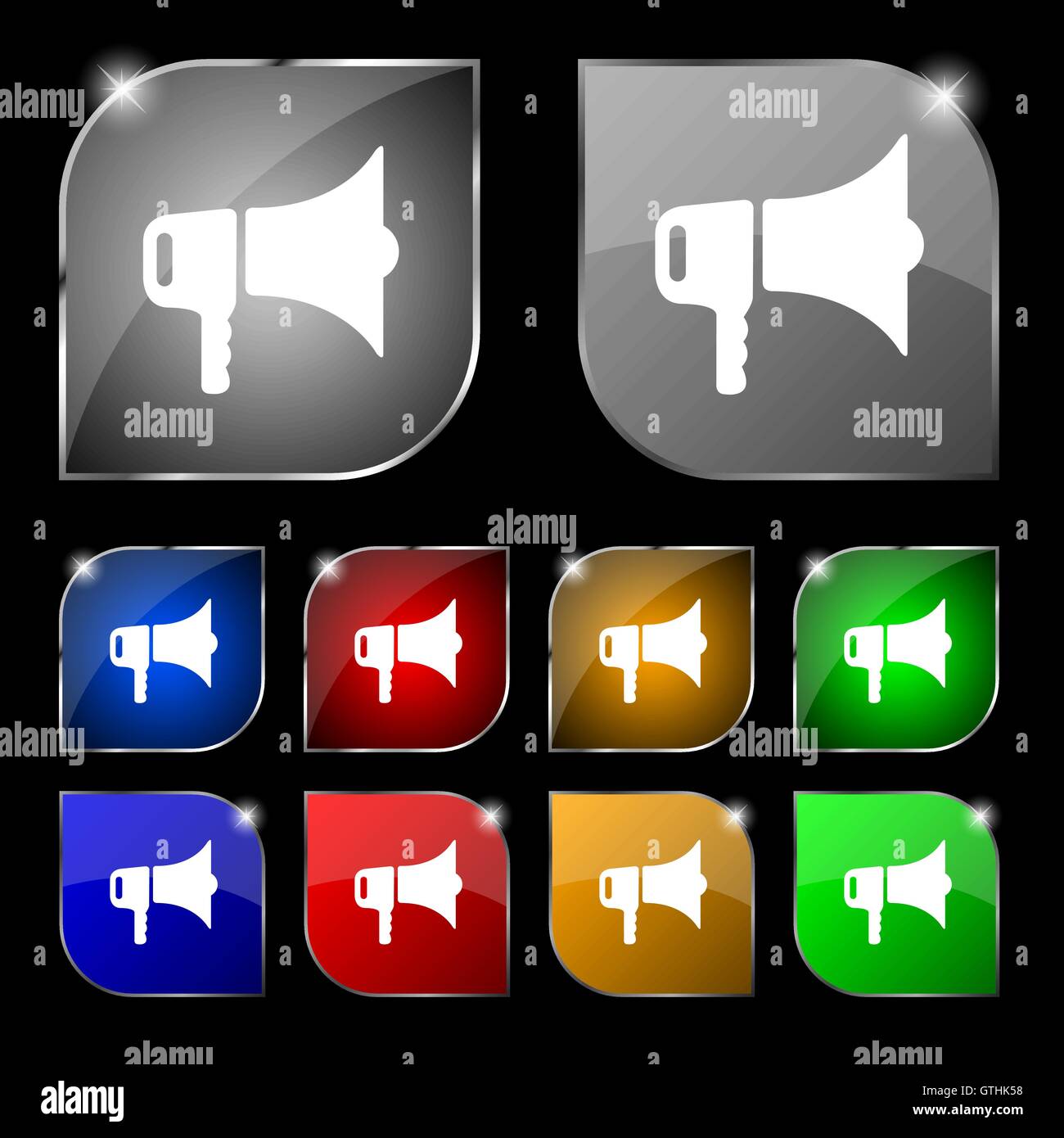 megaphone icon sign. Set of ten colorful buttons with glare. Vector ...