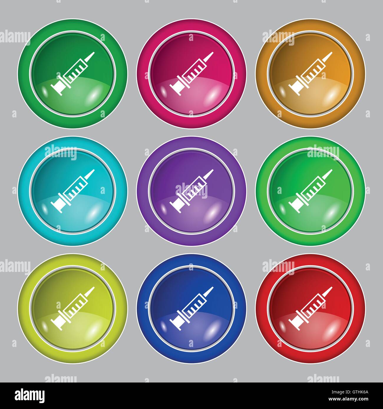 Syringe icon sign. symbol on nine round colourful buttons. Vector Stock ...