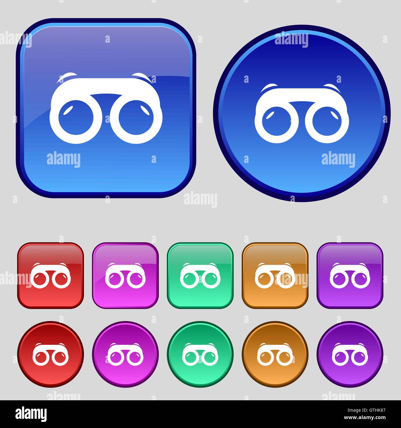 binoculars icon sign. A set of twelve vintage buttons for your design. Vector Stock Vector