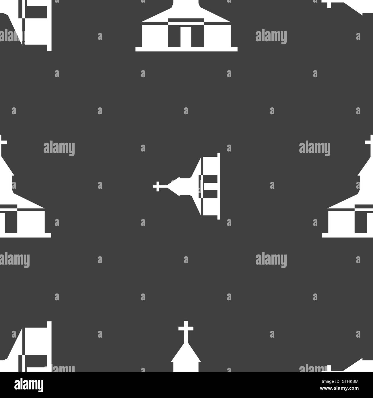 Church Icon sign. Seamless pattern on a gray background. Vector Stock Vector
