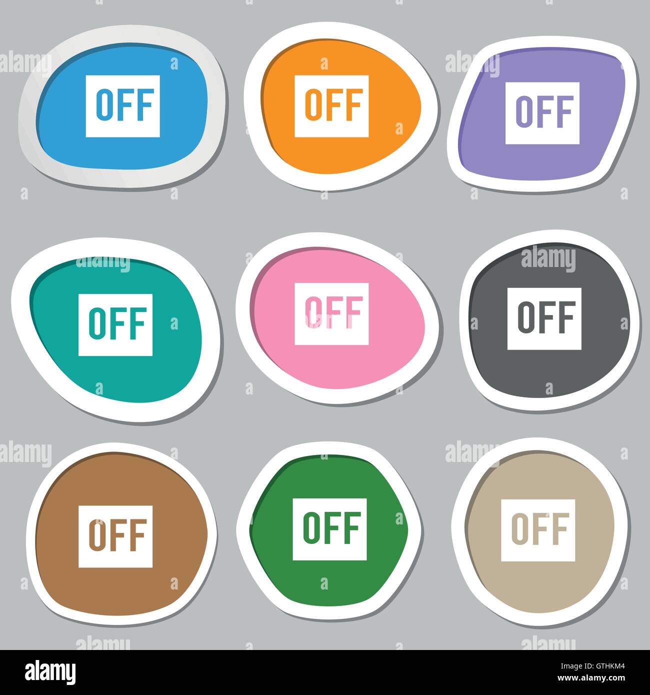 OFF icon symbols. Multicolored paper stickers. Vector Stock Vector