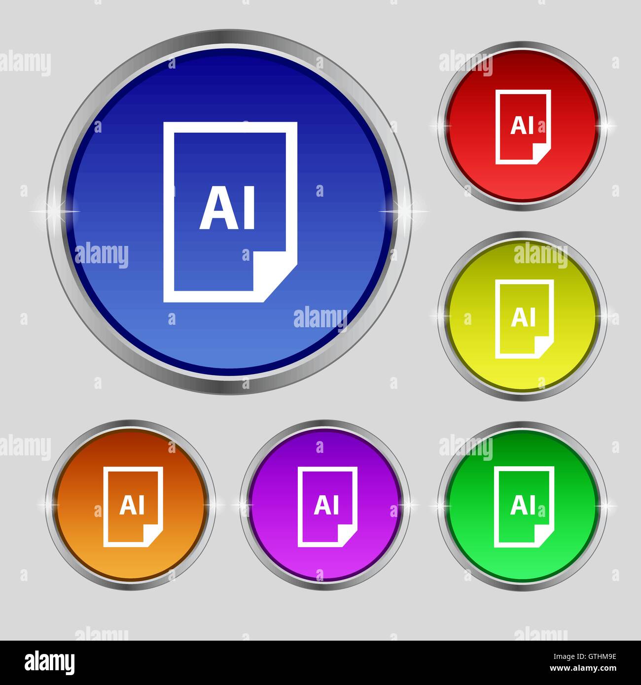 file AI icon sign. Round symbol on bright colourful buttons. Vector ...