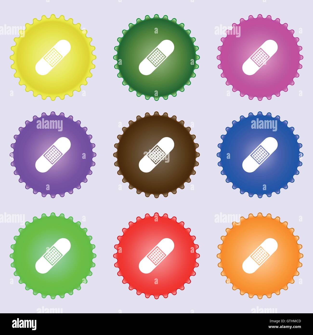 Band Aid Icon sign. Big set of colorful, diverse, high-quality buttons. Vector Stock Vector