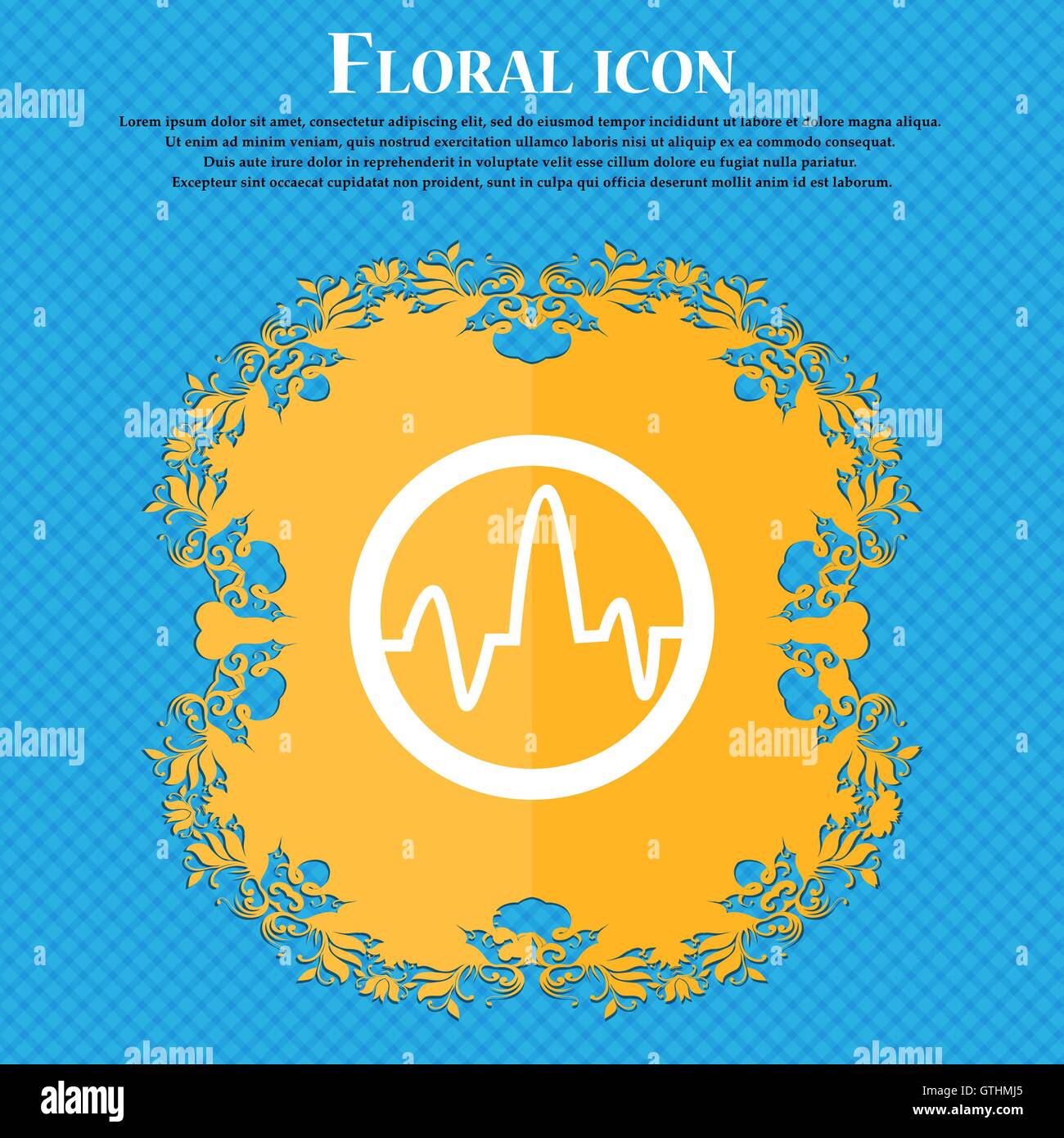 pulse Icon icon. Floral flat design on a blue abstract background with place for your text. Vector Stock Vector