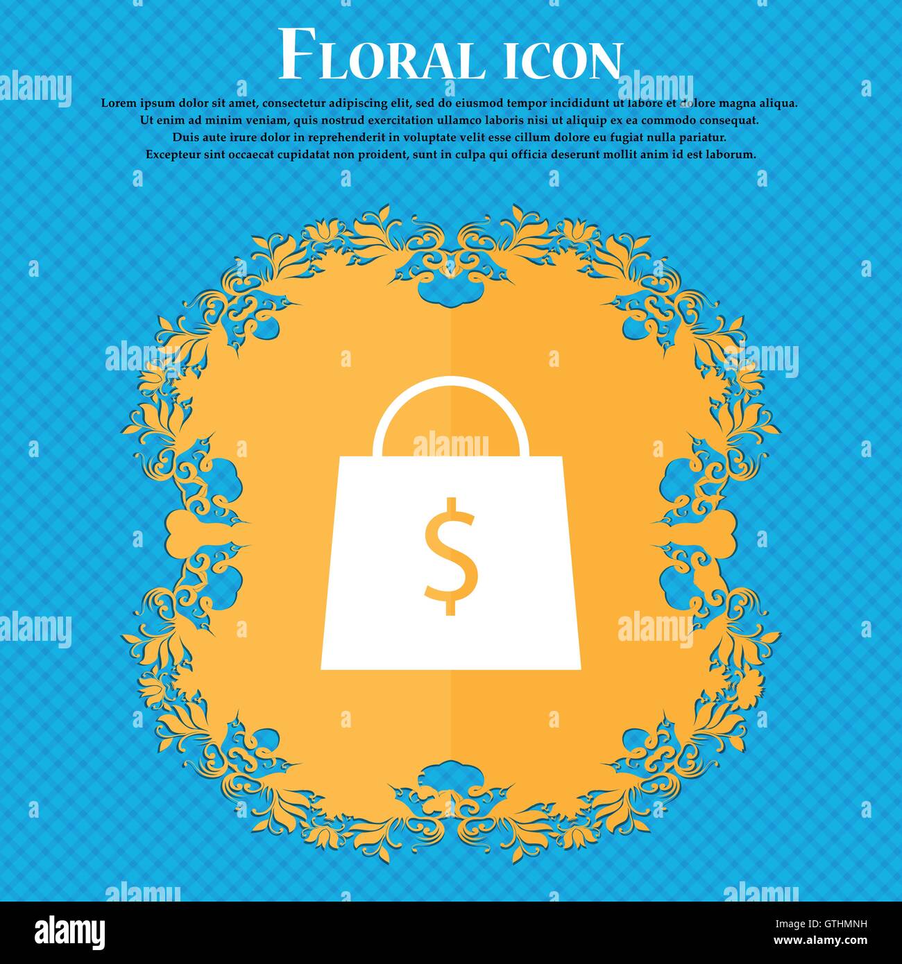 shopping bag icon icon. Floral flat design on a blue abstract ...
