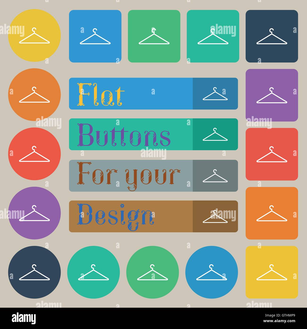 Clothes Hanger icon sign. Set of twenty colored flat, round, square and ...