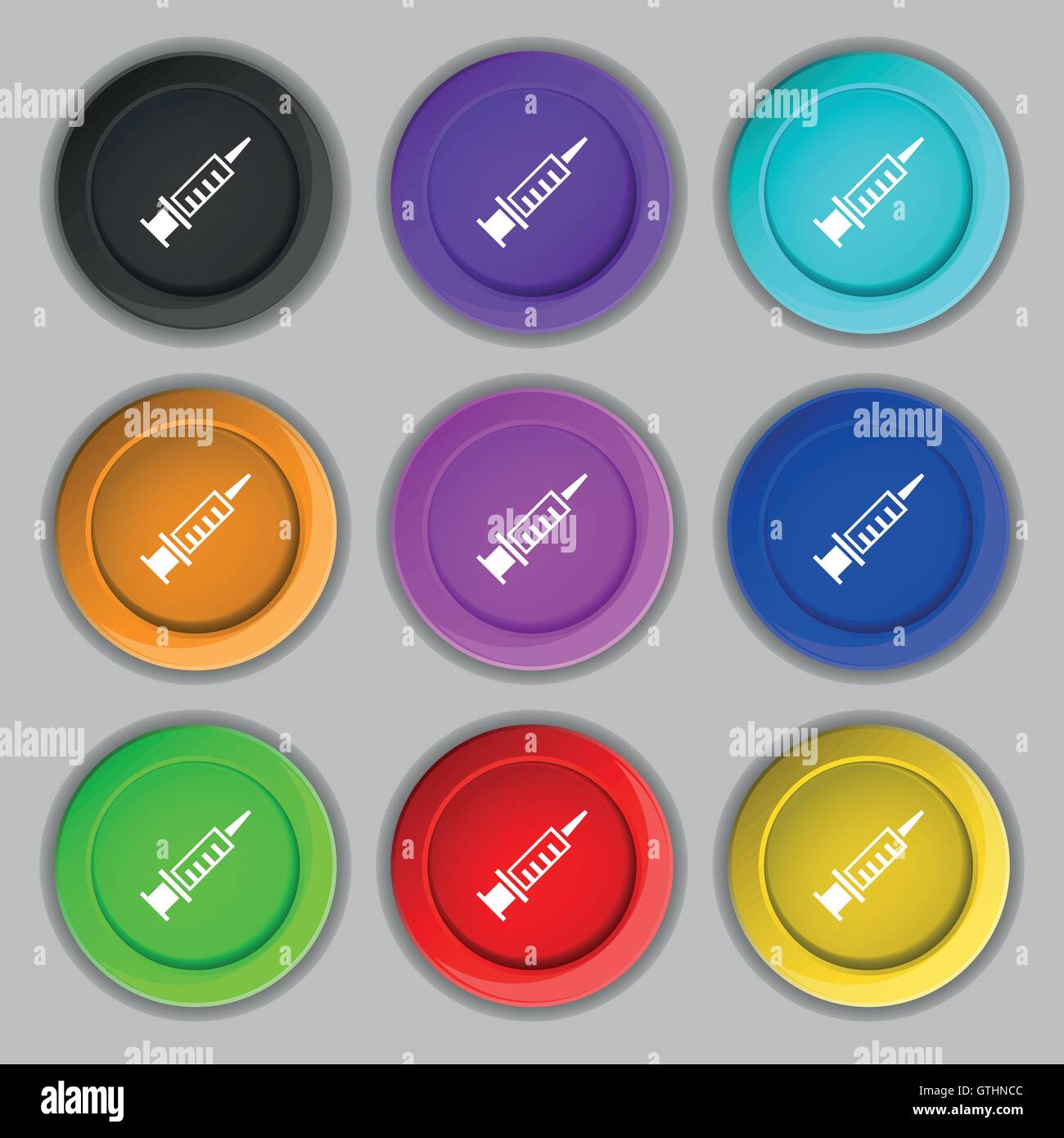 Syringe icon sign. symbol on nine round colourful buttons. Vector Stock ...
