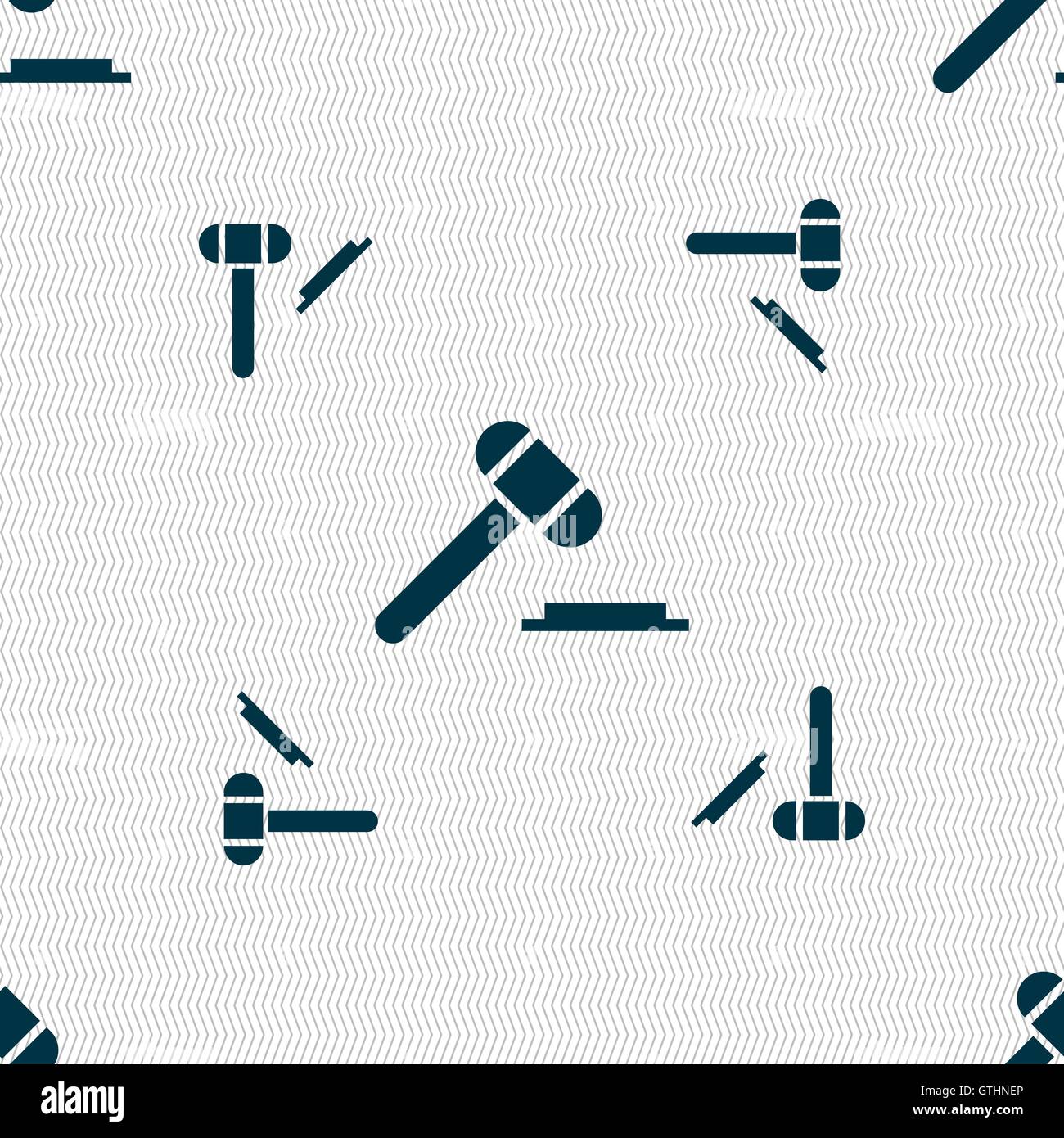 judge or auction hammer icon sign. Seamless pattern with geometric texture. Vector Stock Vector