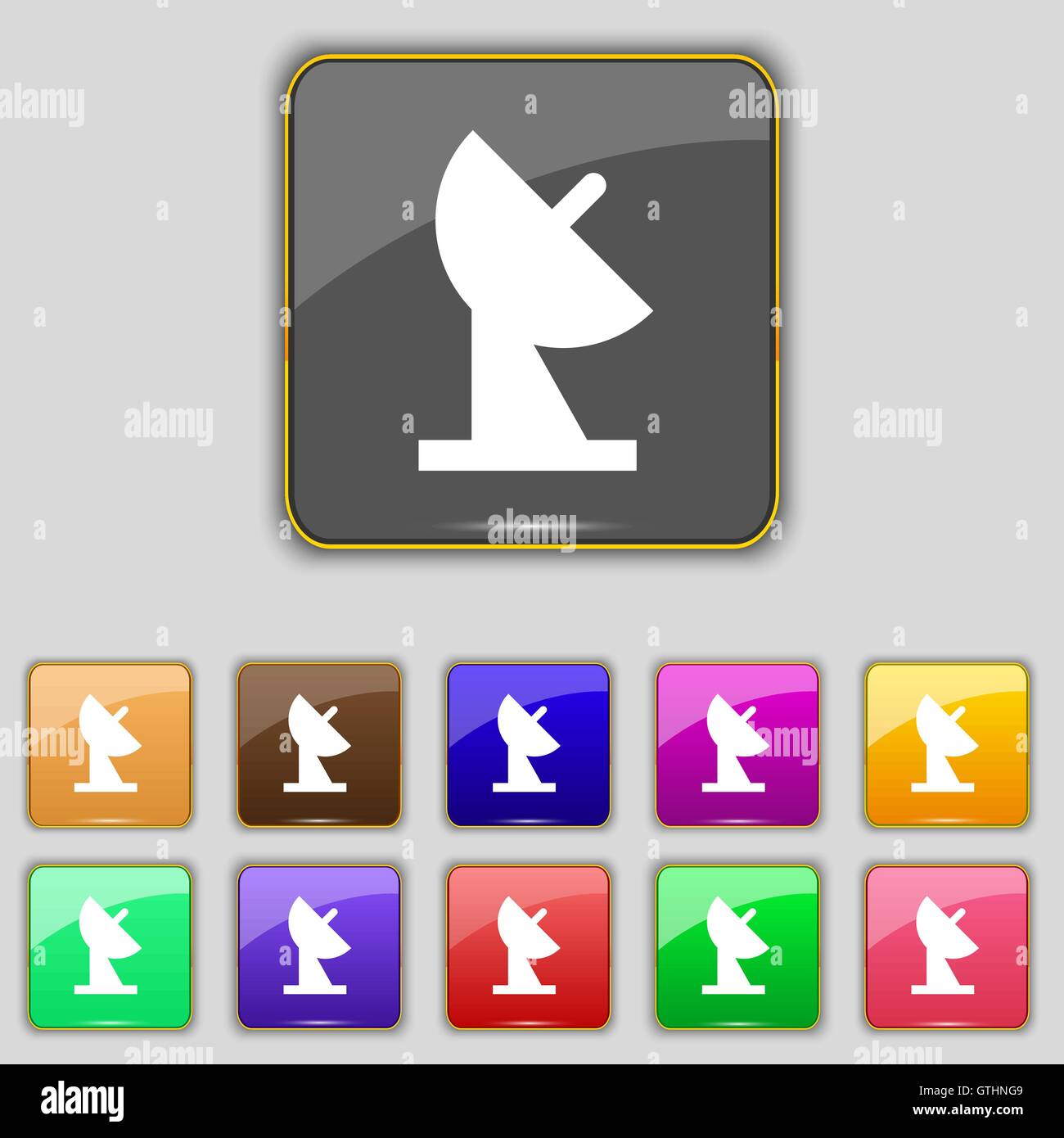 satellite dish icon sign. Set with eleven colored buttons for your site ...