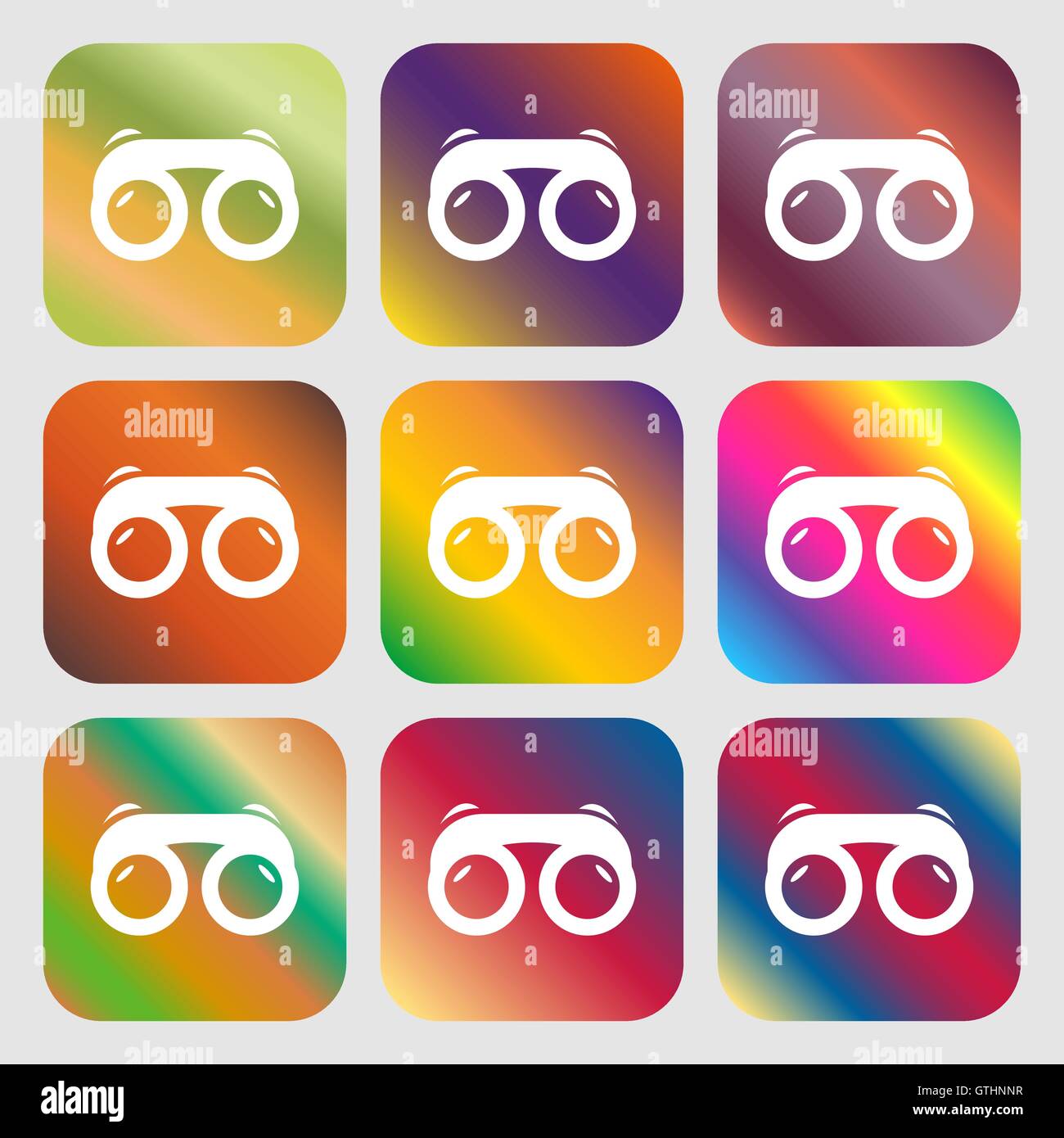 binoculars icon . Nine buttons with bright gradients for beautiful design. Vector Stock Vector