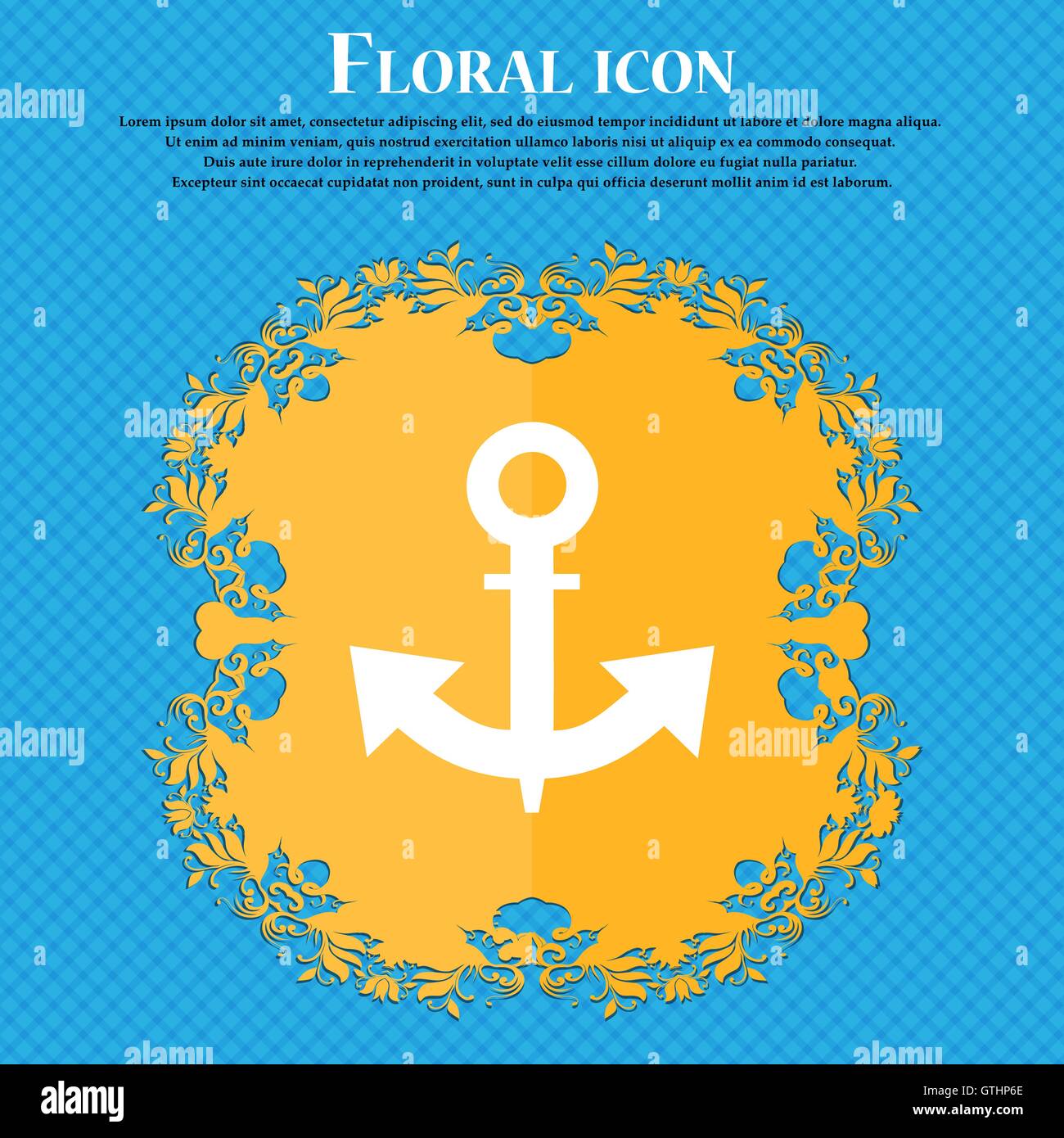 anchor Icon icon. Floral flat design on a blue abstract background with ...