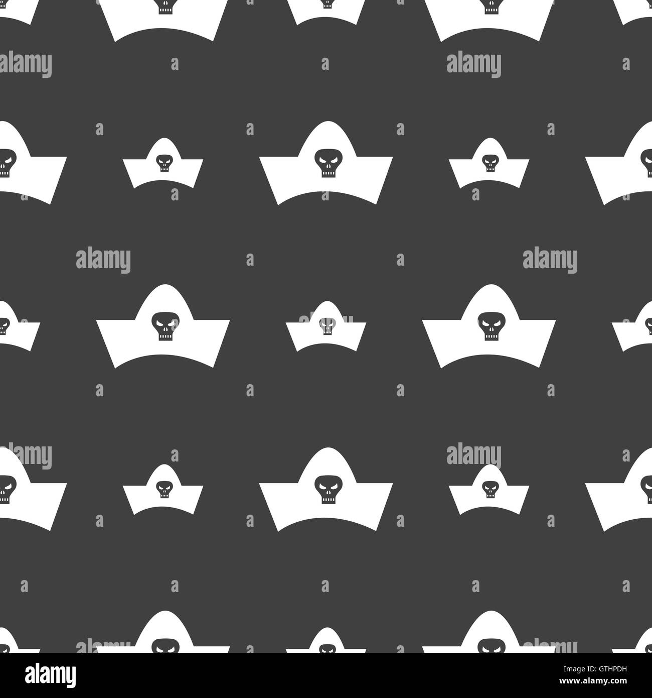 black pirate hat with skull and crossbones icon sign. Seamless pattern ...