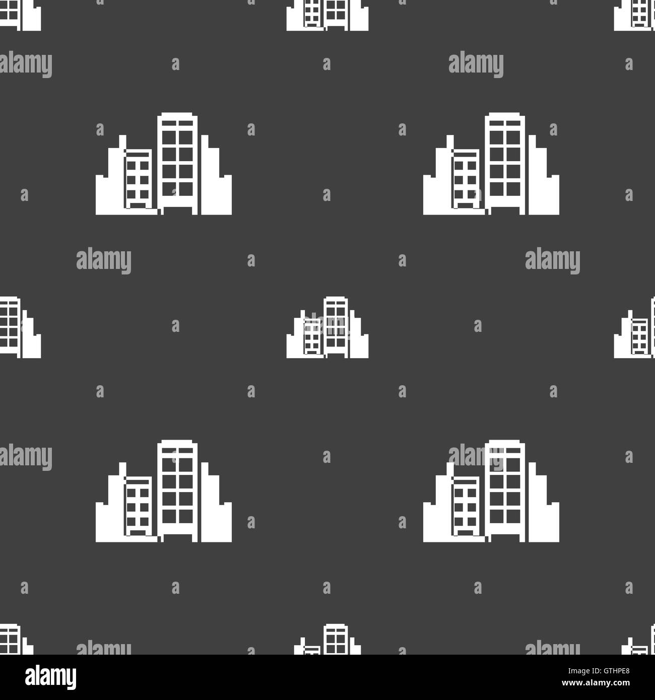 Buildings icon sign. Seamless pattern on a gray background. Vector ...