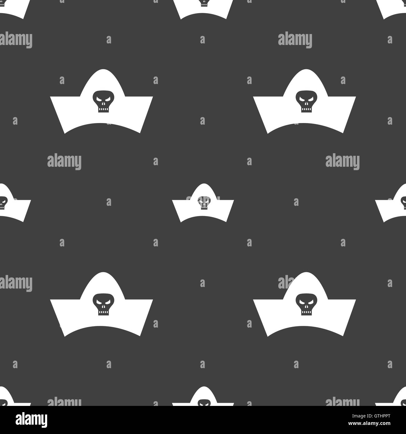 black pirate hat with skull and crossbones icon sign. Seamless pattern ...