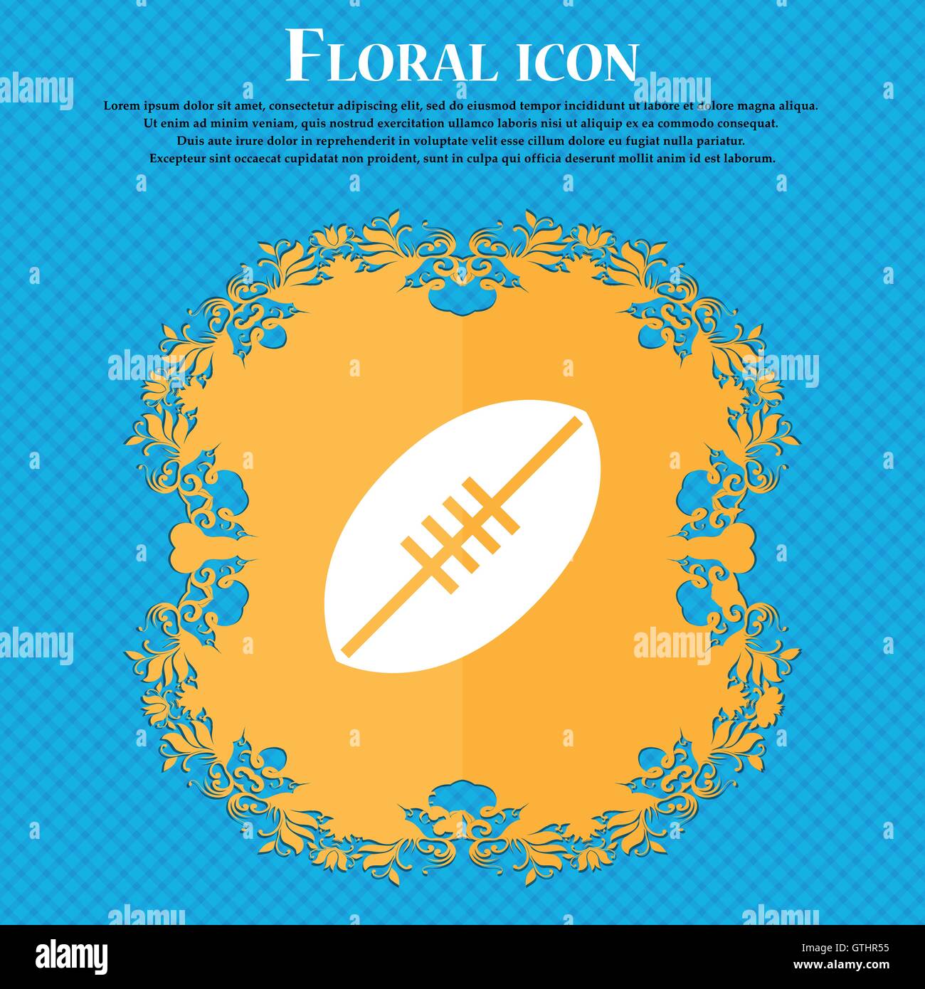American Football icon icon. Floral flat design on a blue abstract ...