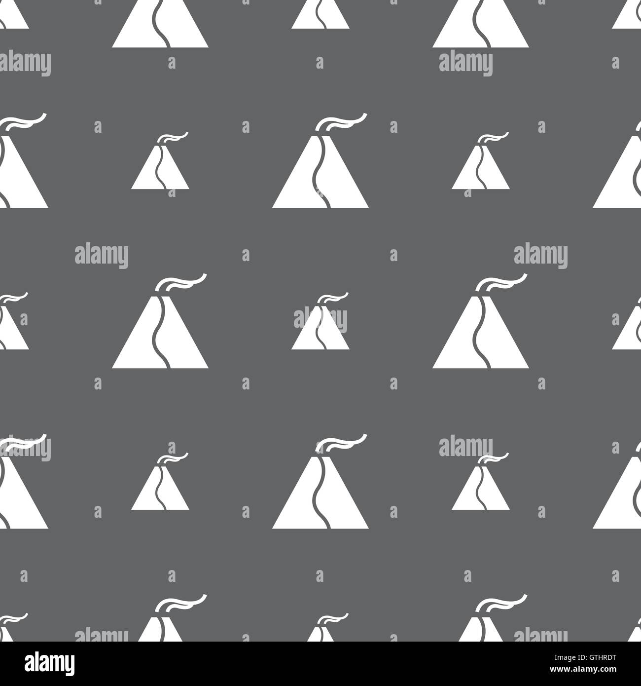 active erupting volcano icon sign. Seamless pattern on a gray background. Vector Stock Vector