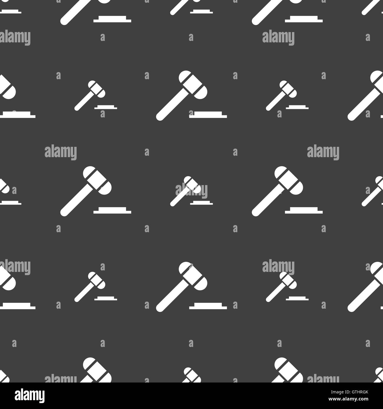 judge or auction hammer icon sign. Seamless pattern on a gray background. Vector Stock Vector