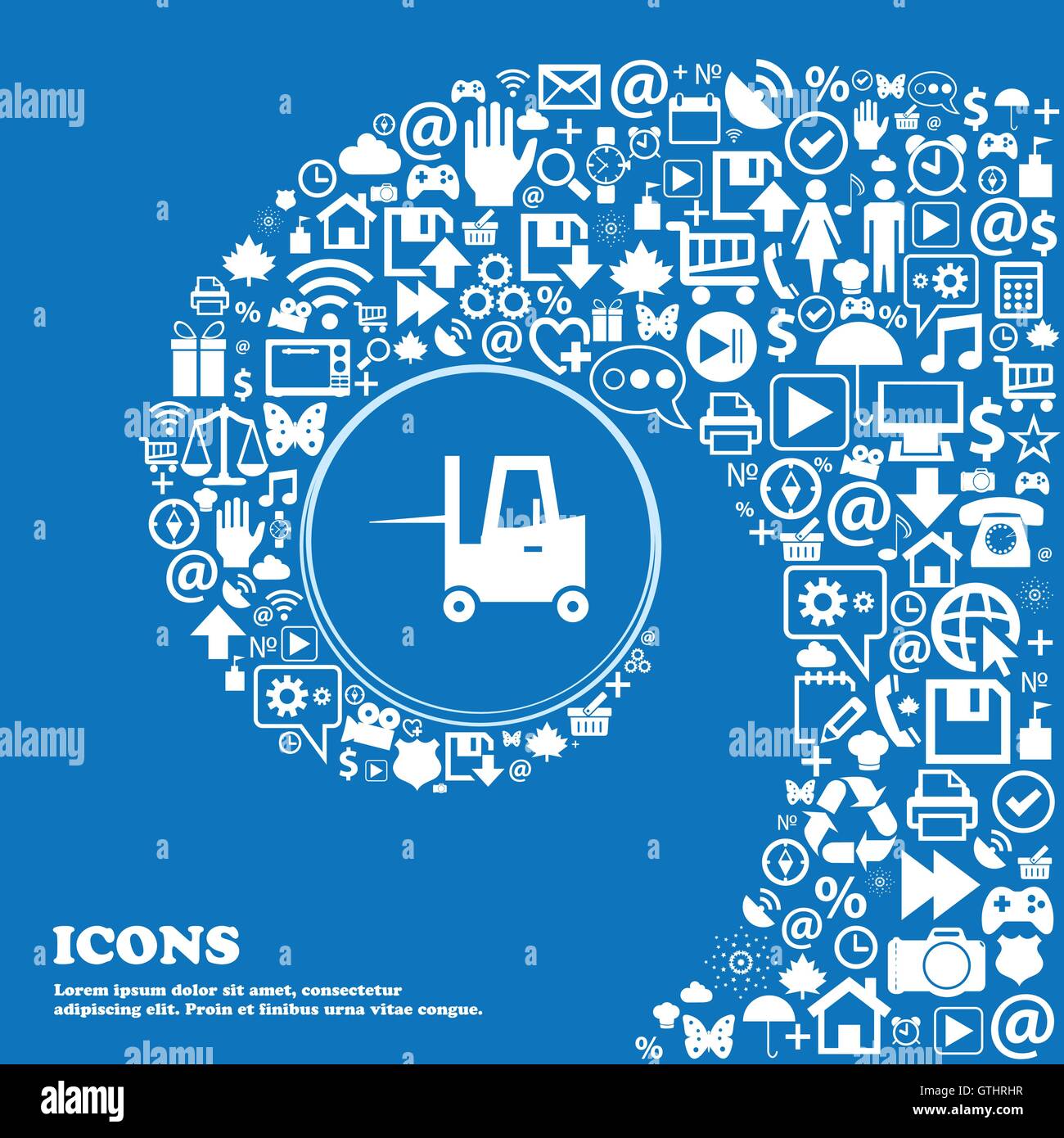 Forklift icon . Nice set of beautiful icons twisted spiral into the center of one large icon. Vector Stock Vector
