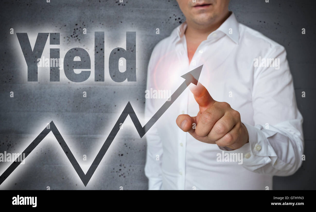 yield touchscreen is operated by man. Stock Photo