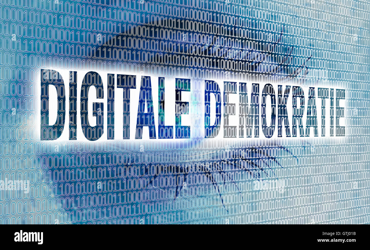 digitale demokratie (in german digital democracy) eye with matrix looks at viewer concept. Stock Photo