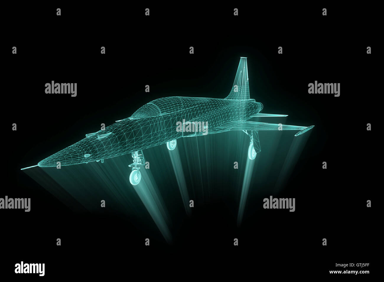 Airplane in Hologram Wireframe Style. Nice 3D Rendering Stock Photo - Alamy