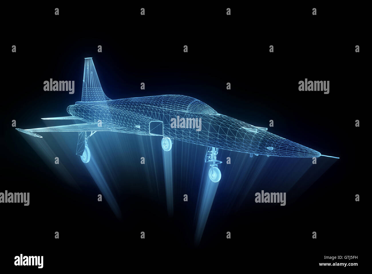 Airplane in Hologram Wireframe Style. Nice 3D Rendering Stock Photo - Alamy