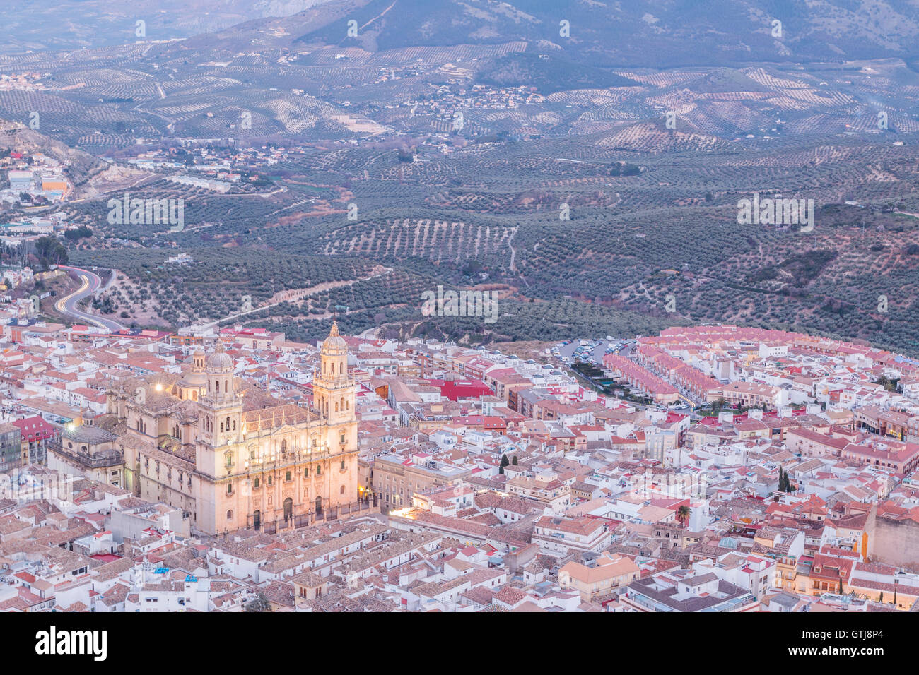 Aerial view of assumption of the virgin cathedral in Jaen, Andalusia, Spain Stock Photo