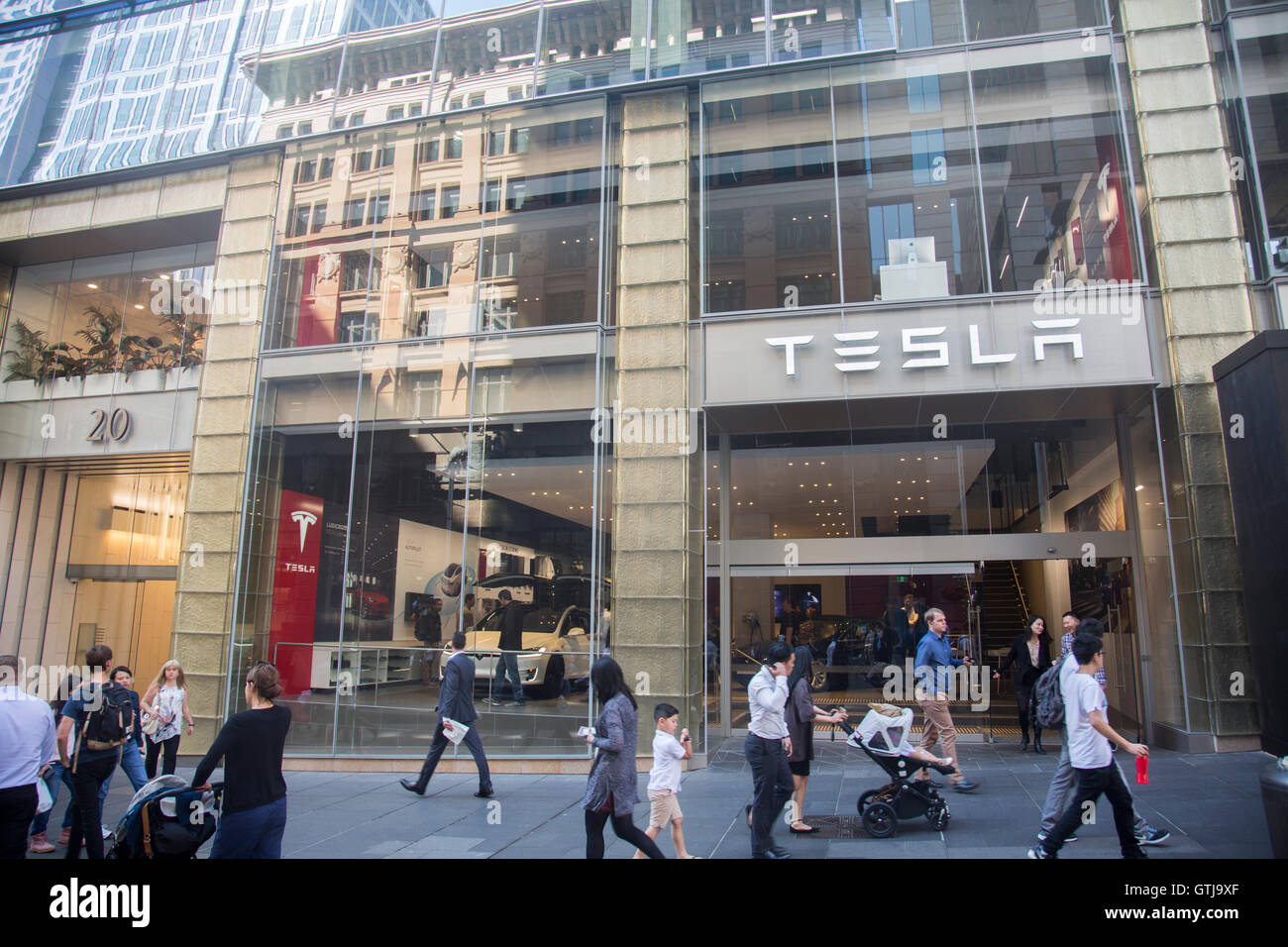 Tesla, electric car company with a showroom in martin place,Sydney city centre,australia,2016 Stock Photo