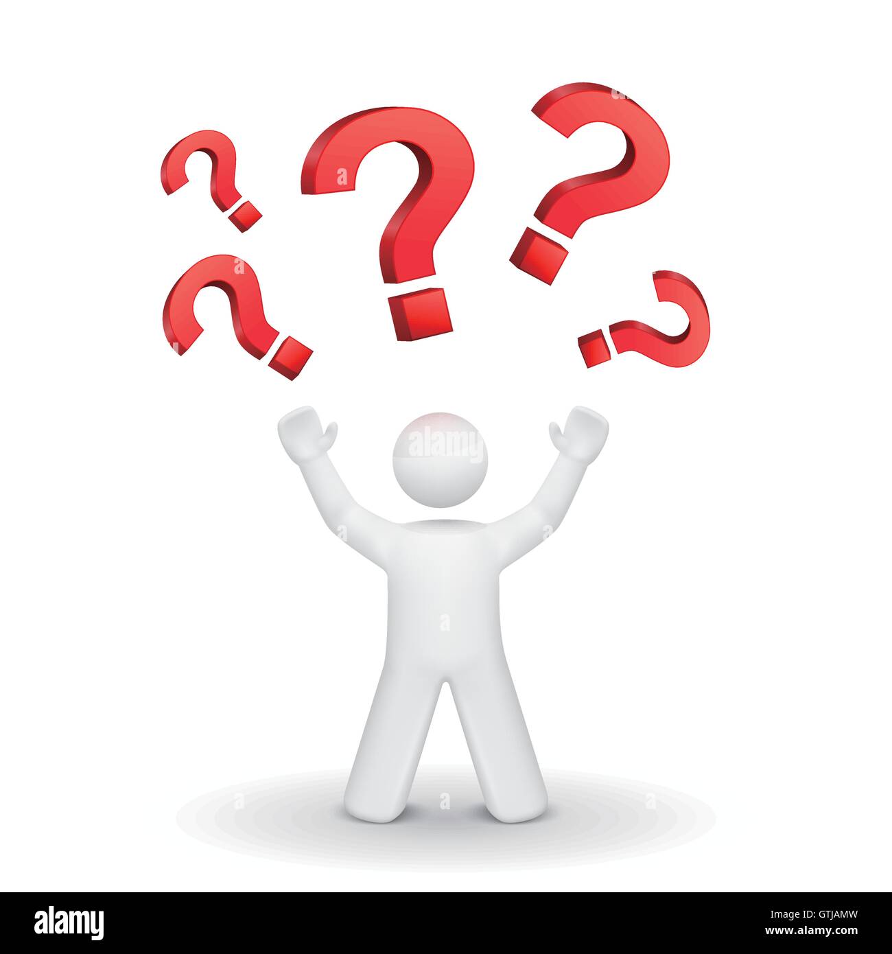 3d person looking up at question mark isolated white background Stock ...