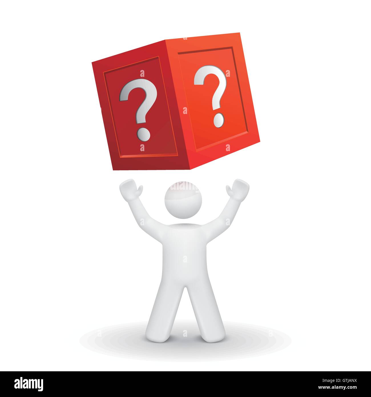 3d person looking up at a box with question mark isolated white ...