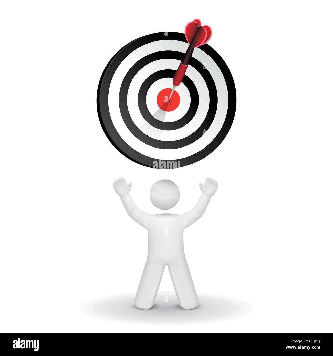 3d person looking up at dart hitting a target isolated white background Stock Vector