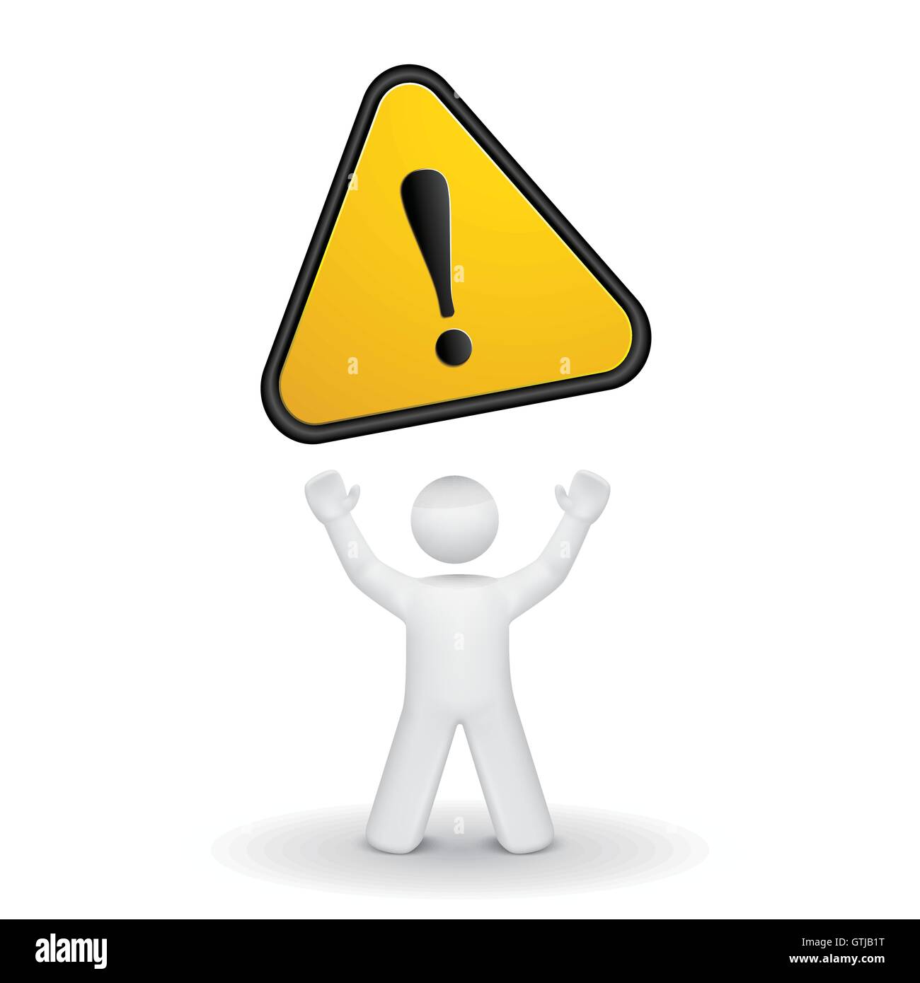 3d person looking up at a warning sign isolated white background Stock Vector