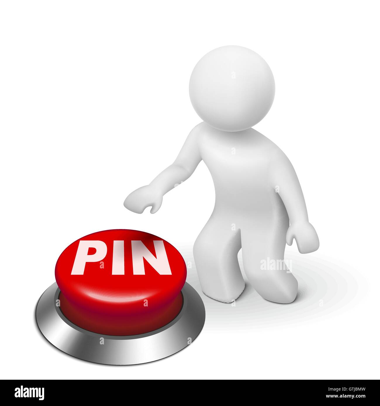 3d man with PIN ( Personal identification number) button isolated white