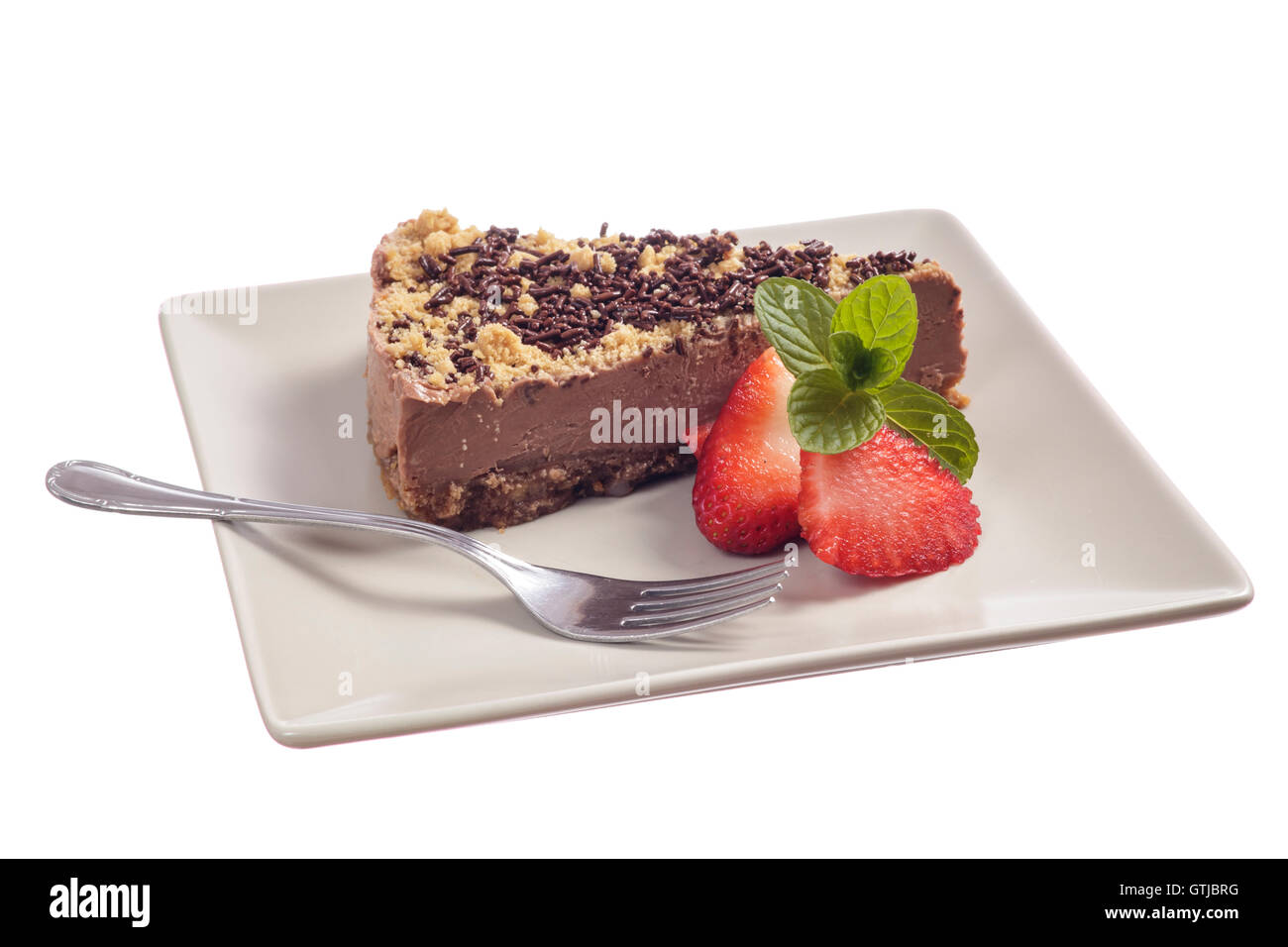Chocolate cake with strawberries isolated on white background Stock ...