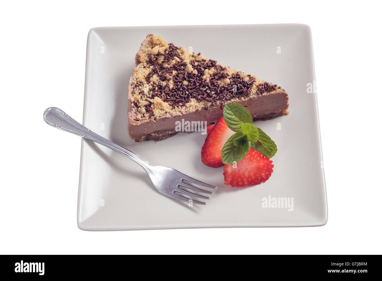 Chocolate cake with strawberries isolated on white background Stock ...