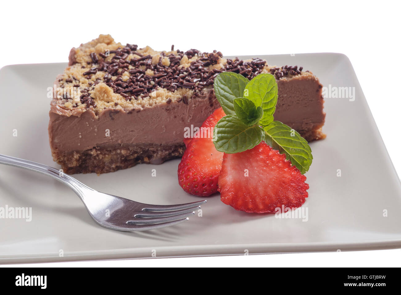 Chocolate cake with strawberries isolated on white background Stock ...