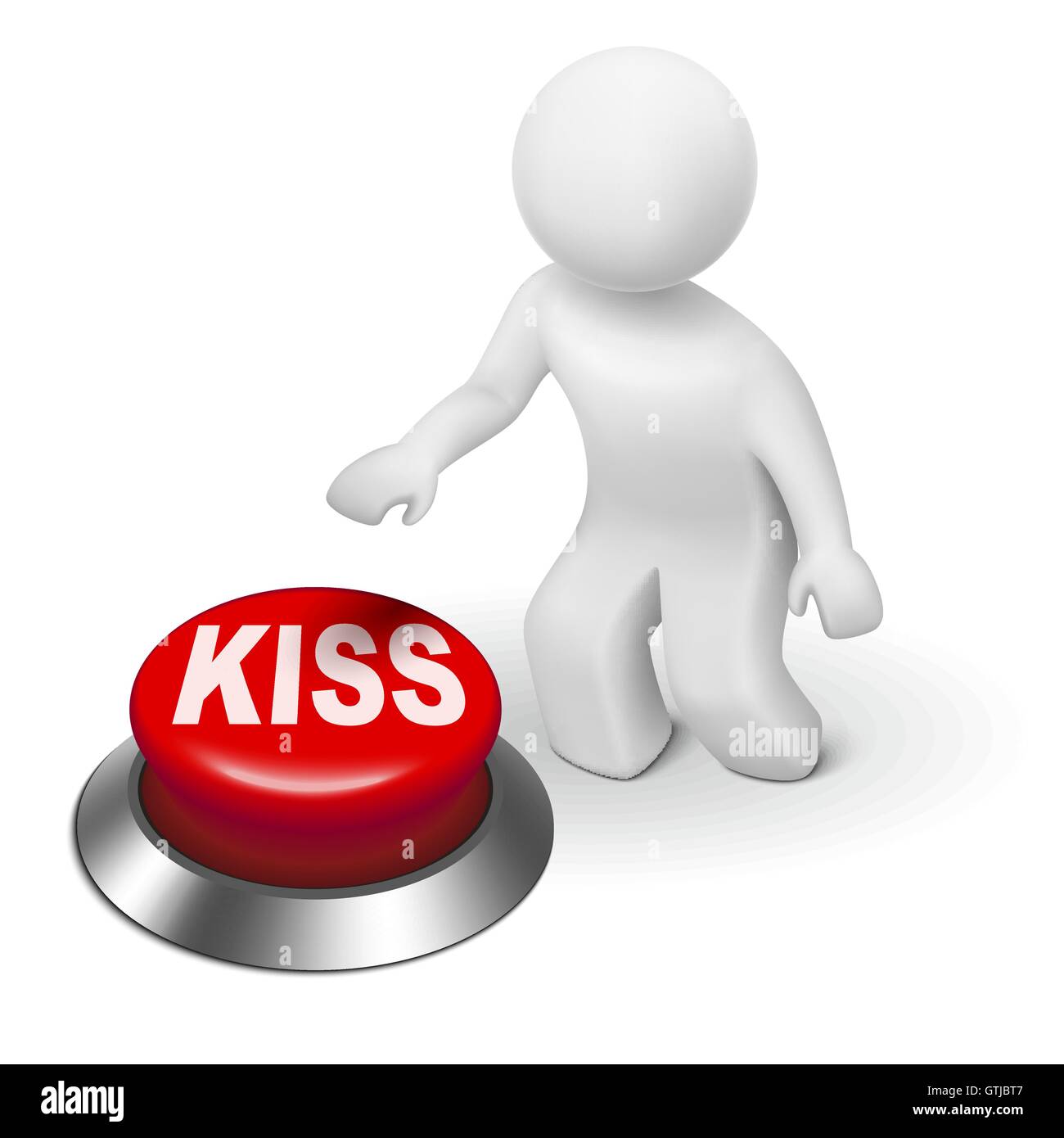3d man with KISS ( Keep It Simple, stupid) button isolated white background Stock Vector
