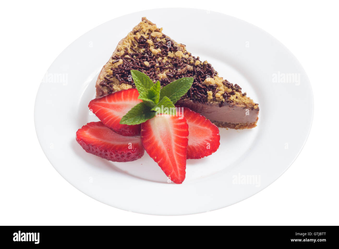 Chocolate cake with strawberries isolated on white background Stock ...