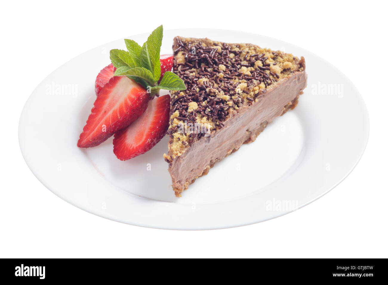 Chocolate cake with strawberries isolated on white background Stock ...