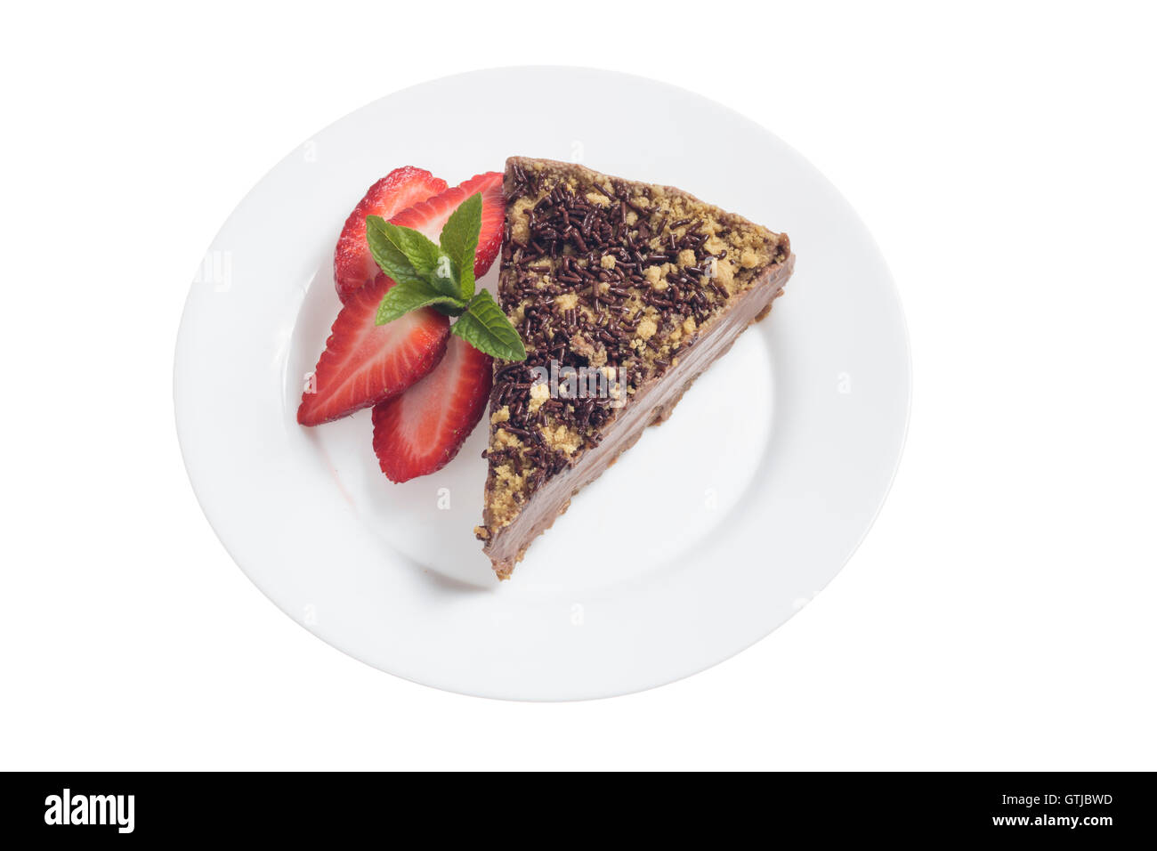 Chocolate cake with strawberries isolated on white background Stock ...