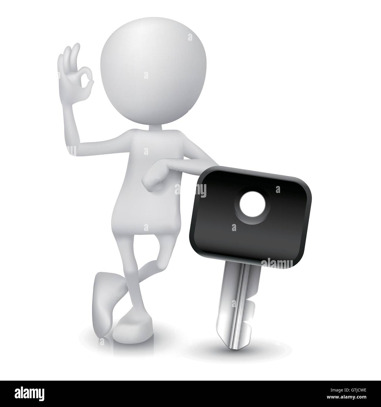 3d man showing okay hand sign with a car key Stock Vector
