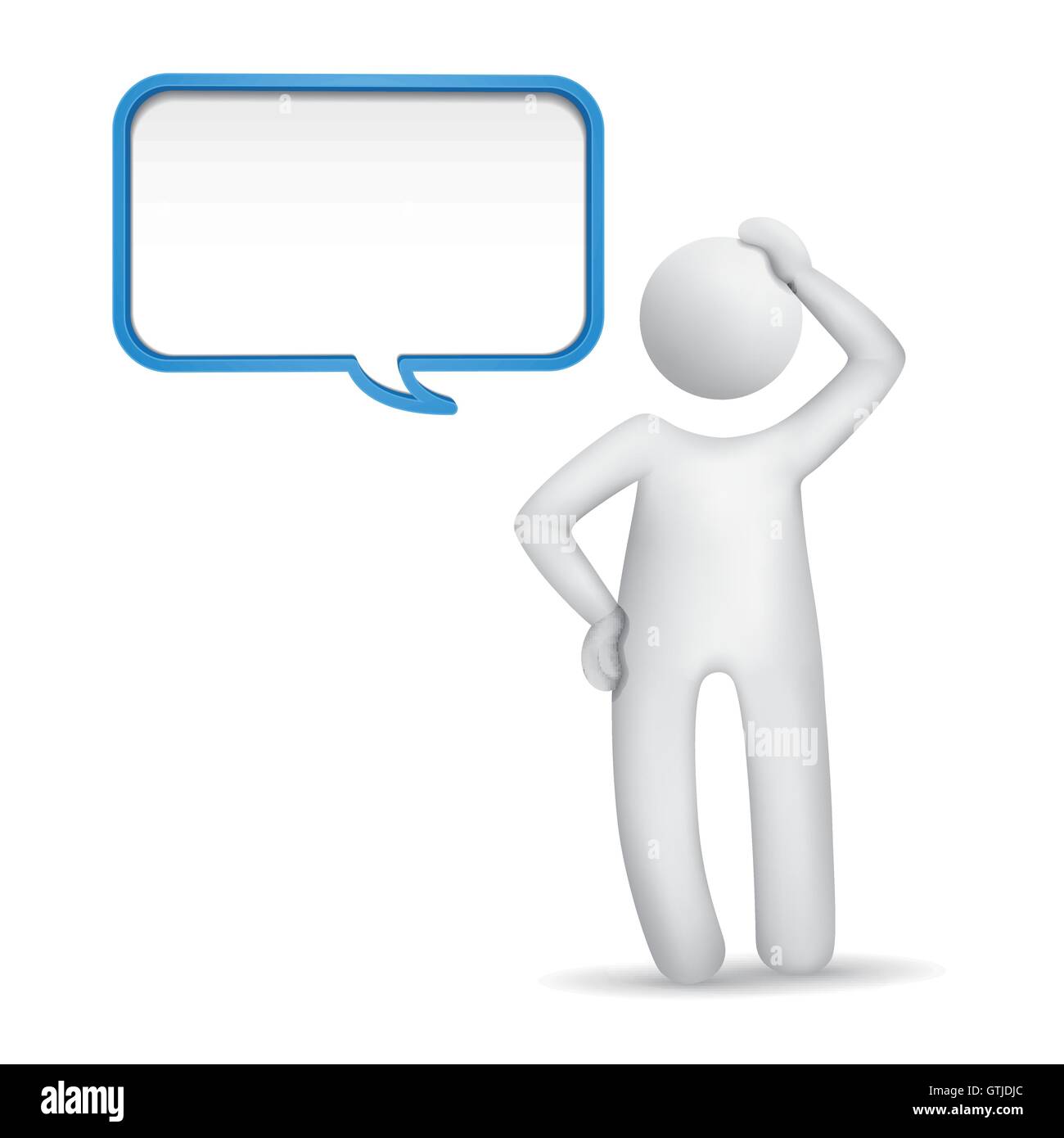 3d man thinking with a blank speech bubble isolated white background ...