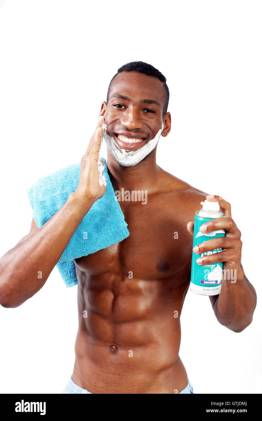 Handsome Black Man Shaving (4 Stock Photo Alamy