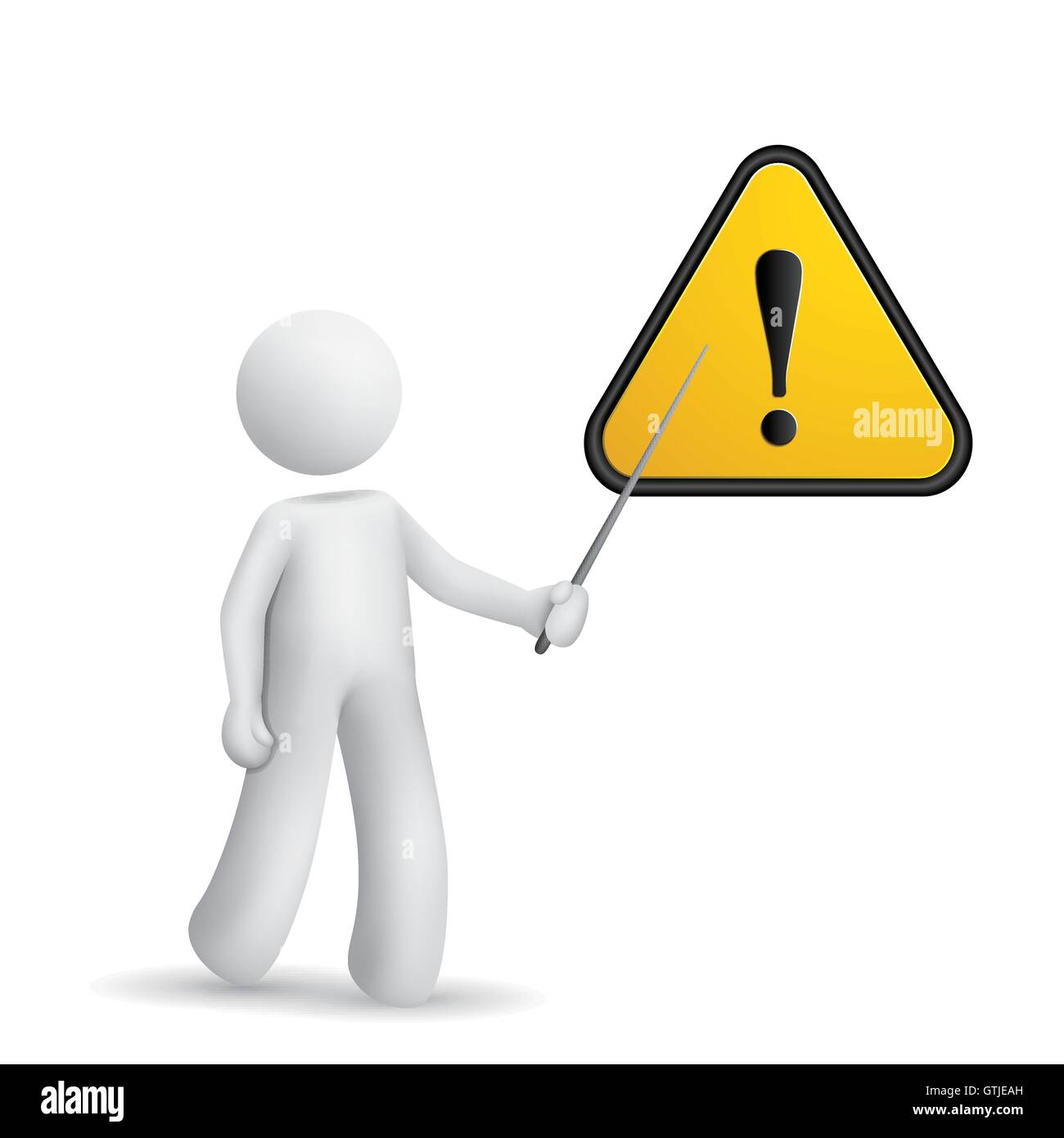 3d person pointing at a warning sign isolated white background Stock Vector