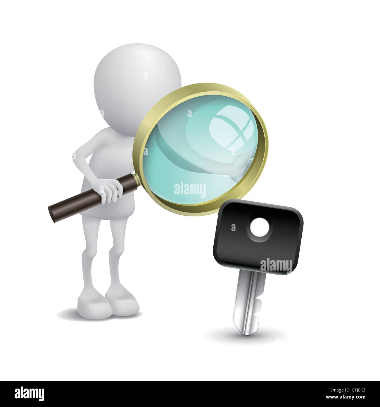 3d person watching a car key with a magnifying glass Stock Vector