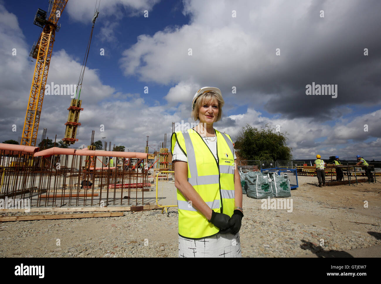 Maureen Johnson, Headteacher of the Weald of Kent Grammar School, on the construction site of the new school annexe in Sevenoaks, Kent, following a tree-planting event to mark the start of the building work. Stock Photo