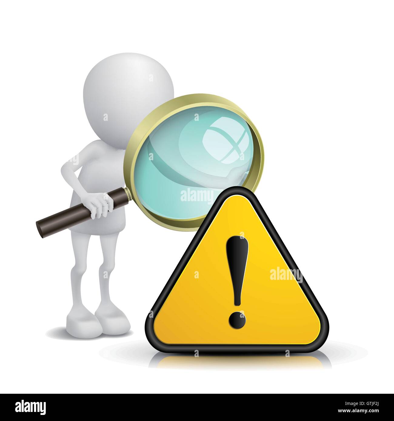3d person watching a warning sign with a magnifying glass Stock Vector