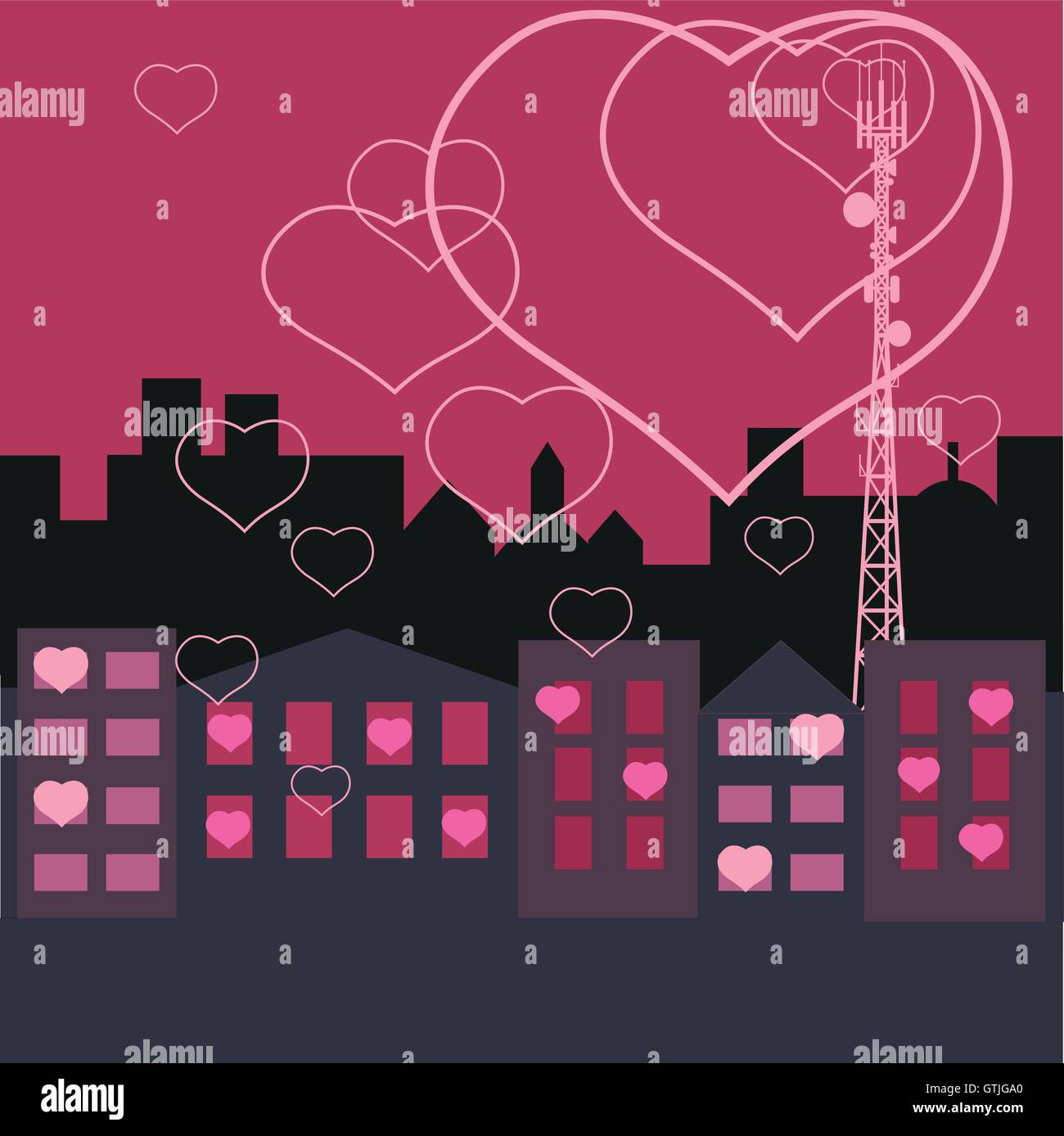 Mobile tower transmits love in the homes Stock Vector