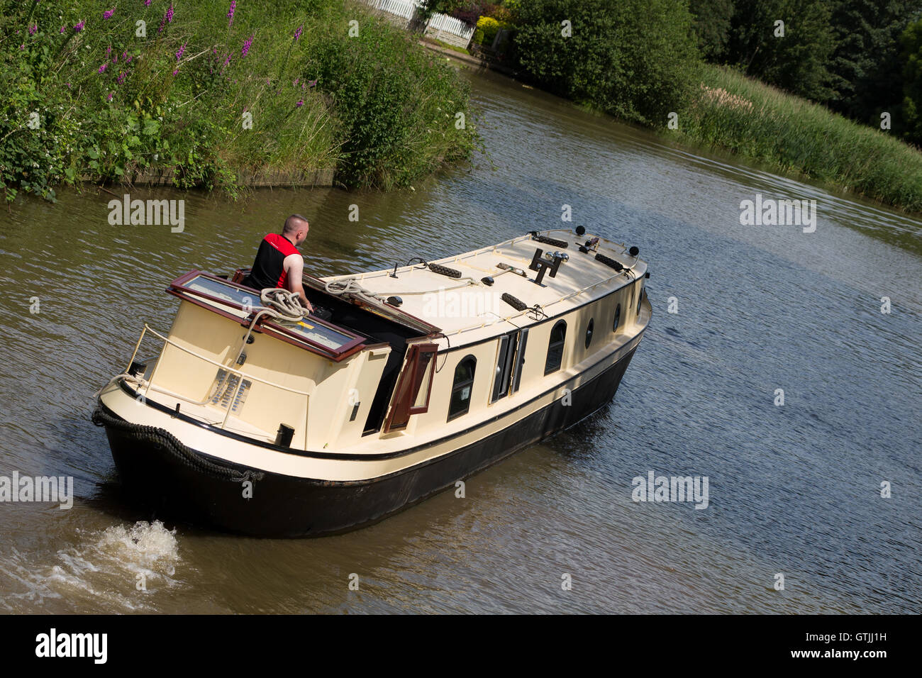 Canals in England.  Barge River Weaver Navigation. Cheshire England UK Stock Photo